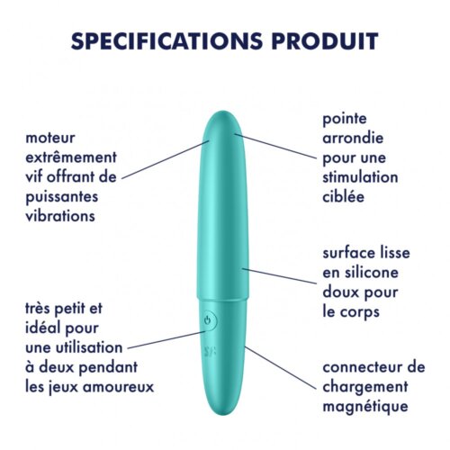 Vibromasseur Satisfyer Ultra Power Bullet 6 turquoise descriptif