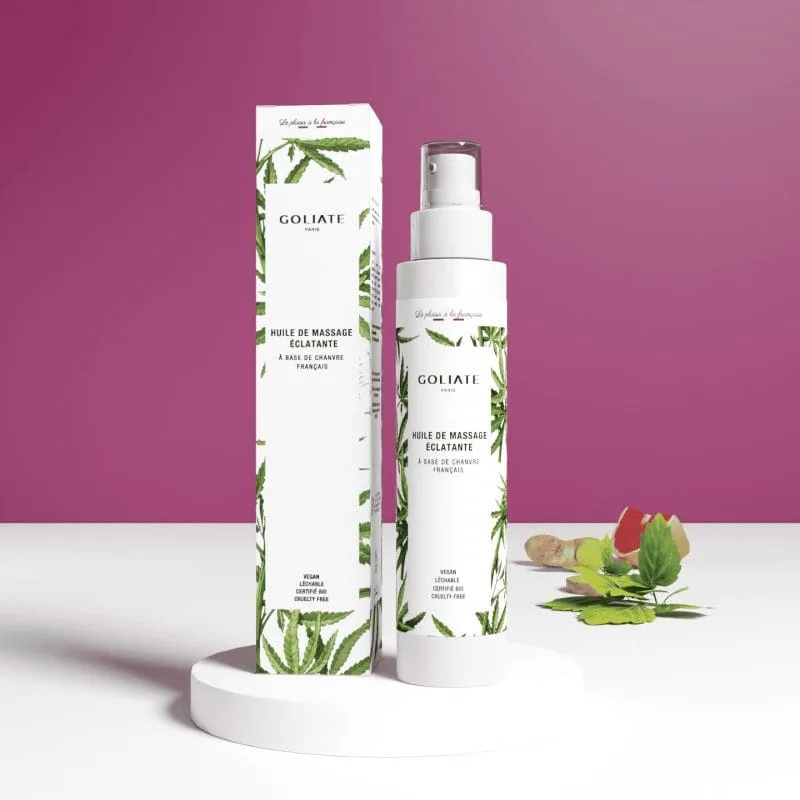 Huile de massage éclatante chanvre Goliate français