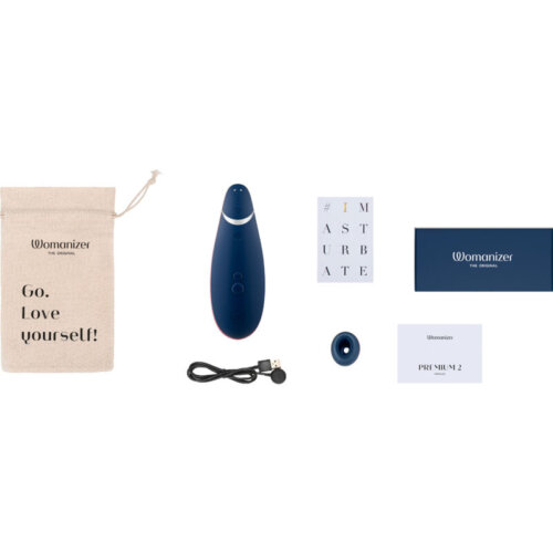 Stimulateur WOMANIZER Premium 2 bleu accessoires