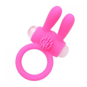 Anneau vibrant silicone rose avec oreilles de lapin.