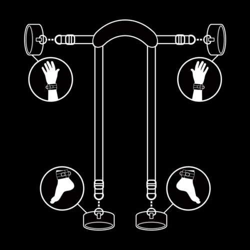 Menottes mains et chevilles liés avec attaches schéma