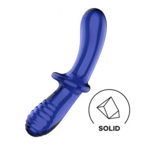 Gode en verre borosilicaté massif bleu SatisfyerDouble Crystal