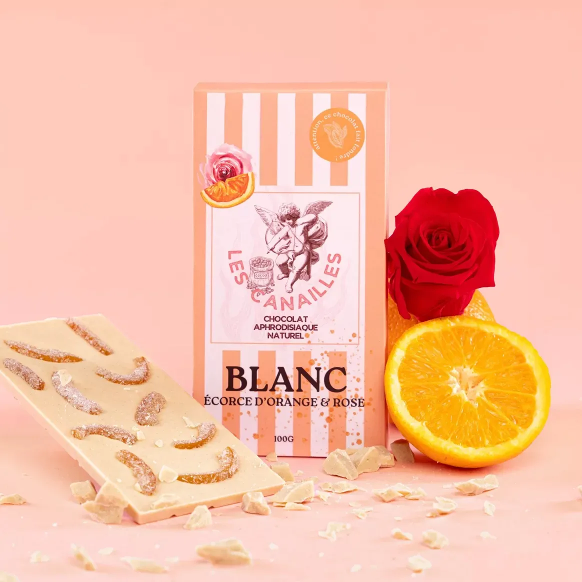 Chocolat aphrodisiaque blanc écorce d'orange Les canailles