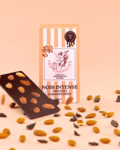 Tablette chocolat aphrodisiaque Noir, Amandes caramélisées