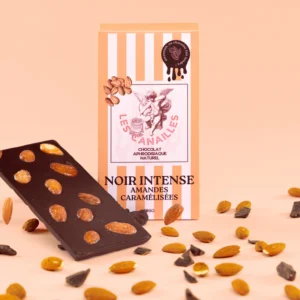 Tablette chocolat aphrodisiaque Noir, Amandes caramélisées