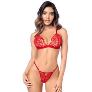 Ensemble sexy 2 pièces en crochet tricoté avec haut ajustable et string -62478